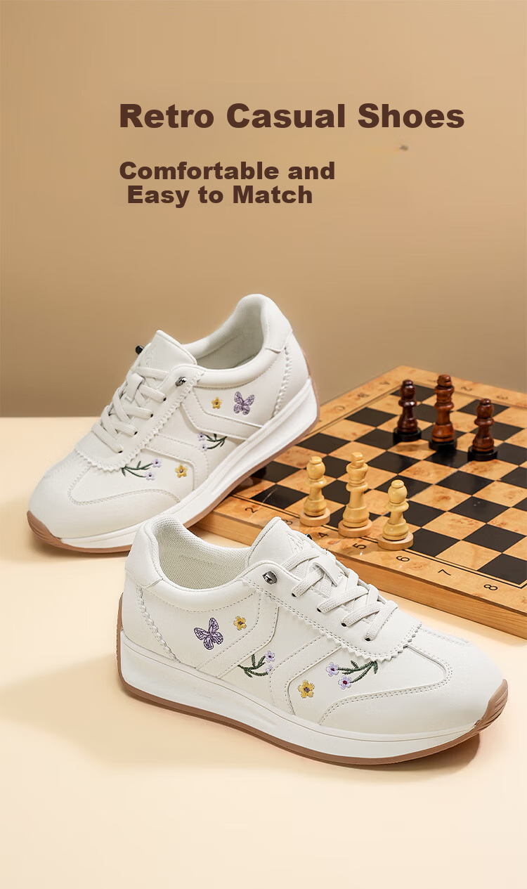 Zulijian Elderly Shoes [520 Gift for Mom], Casual Women's Shoes, Mom Shoes, Embroidered White Sneakers, 86030K Beige, Size 40 1
