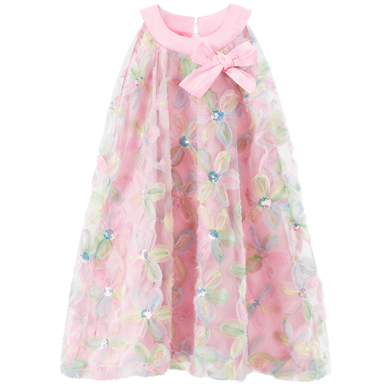 Disney Girls' Princess Dress, Summer Beach Vacation Style, Sleeveless Dress, Girls' One-Piece Dress, Bow Tie, Pink, Size 110