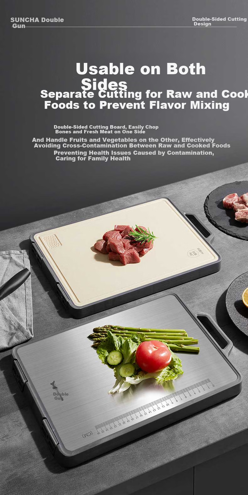 Shuangqiang Antibacterial Stainless Steel Cutting Board Food Grade Mold Resistant Knife Mark Resistant 43.5x29.5x1.8cm 5