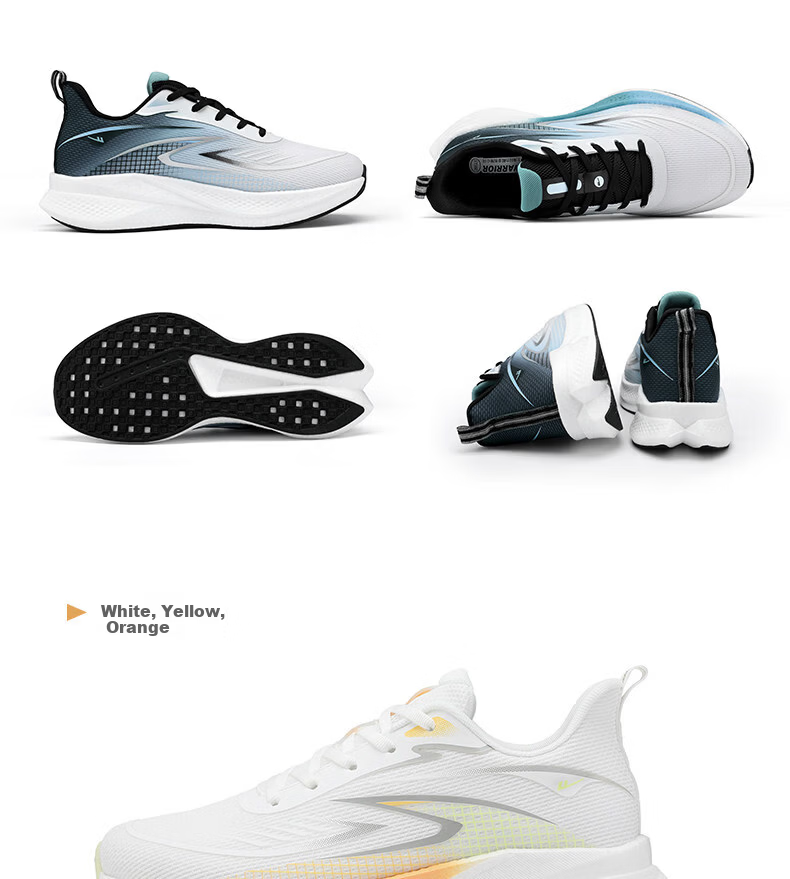Warrior Men's Sports Shoes 2026 Summer New Breathable Casual Running Shoes for Men 5593 White Yellow Orange Size 39 38
