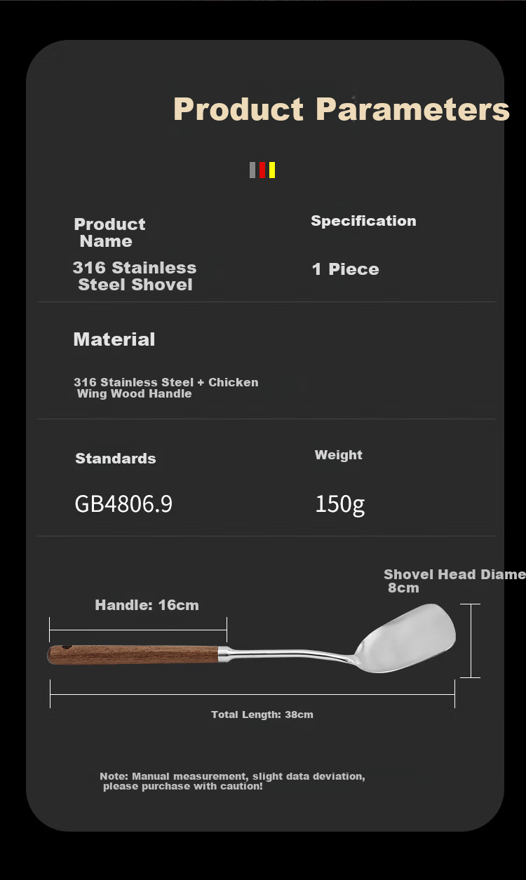 Jincun 316 Stainless Steel Mushroom Shovel Spatula Cooking Spoon Thickened Food-Grade Iron Wok Spatula for Home Chinese Cooking 5