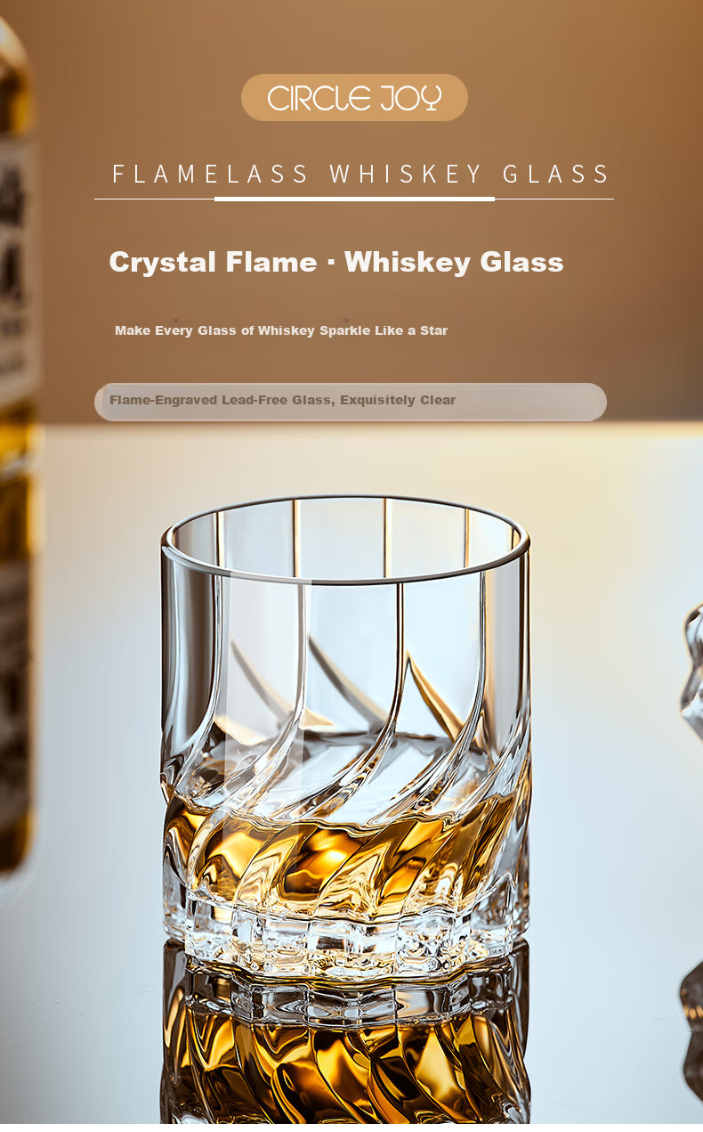 Circle Joy Thickened European Style Glass Whiskey Tumblers Set of 6 1