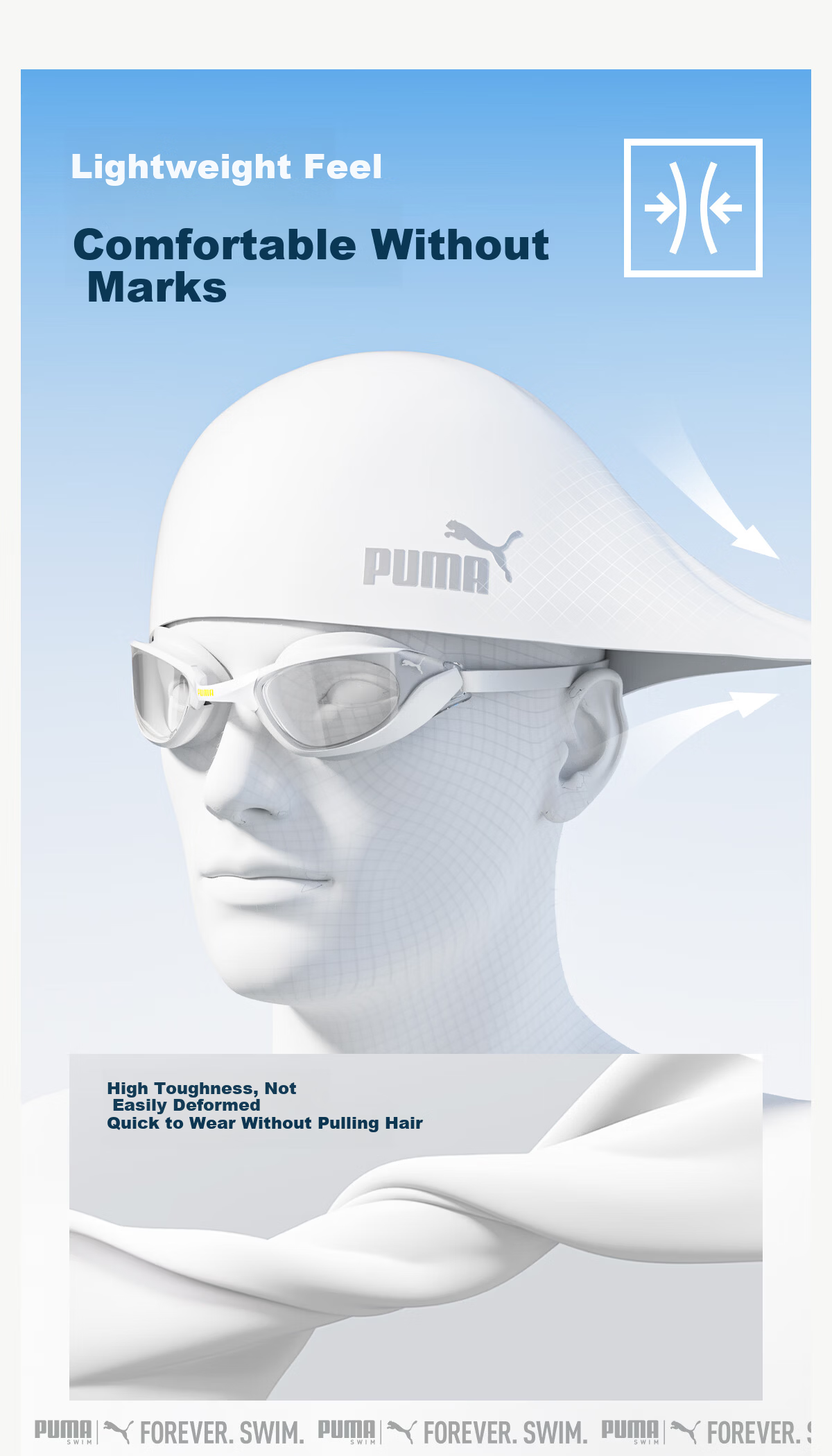 PUMA Adult Silicone Swim Cap Unisex Waterproof Non-Slip Extended Ear Protection Eco-Friendly Large Size Comfortable Fit 4