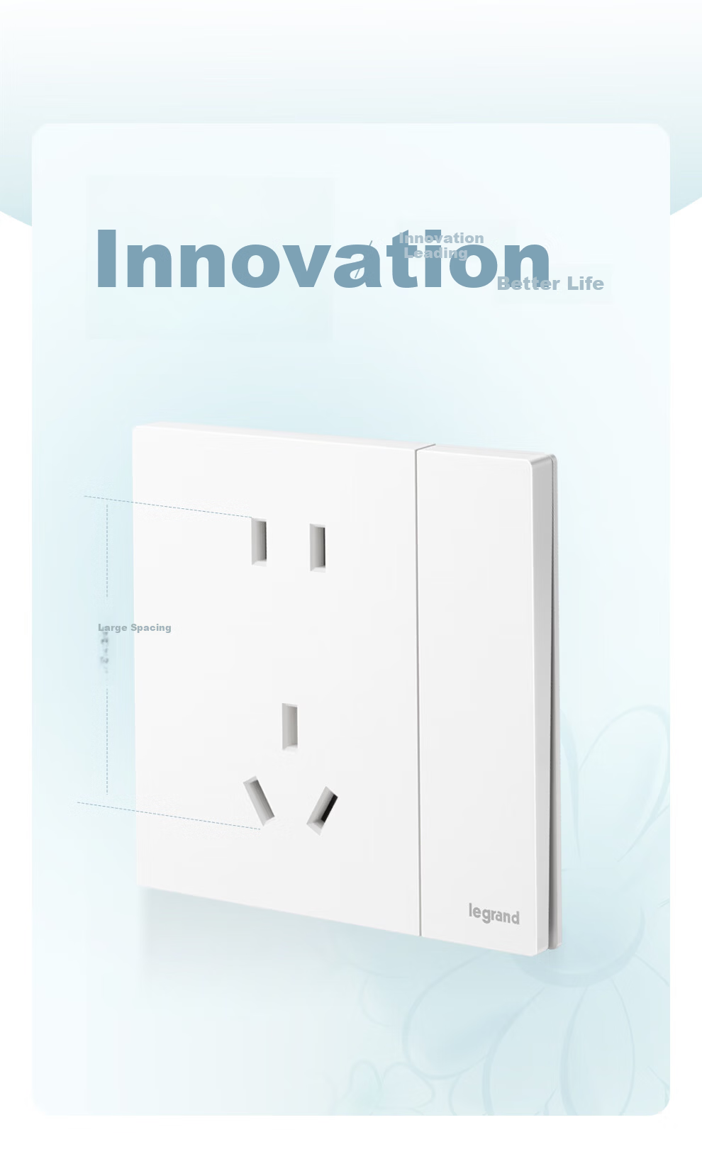 LEGRAND Shidianplus Ceramic White Switch Panel Wall-Mounted Flat Large Panel, Five-Hole with Switch (Only Controls Socket) 3