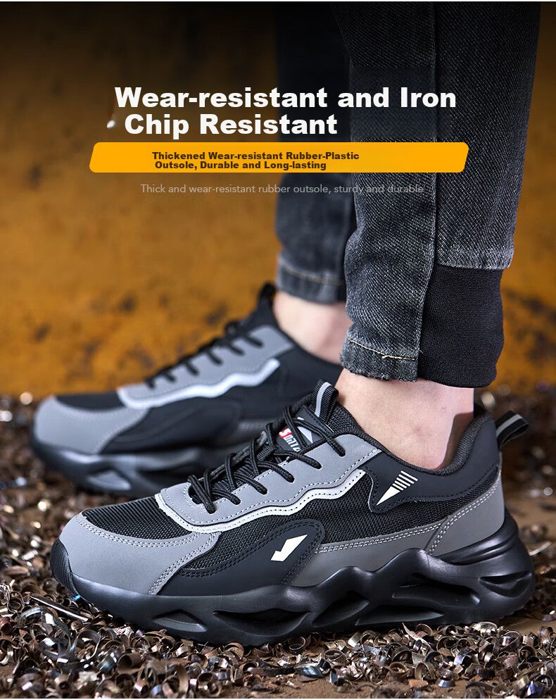 SONTAS Men's Summer Breathable Safety Shoes Steel Toe Anti-Smash Anti-Puncture Steel Plate Lightweight Work Construction Insulated Soft Sole Fleece Lined Warm Cold Resistant Size 39 7