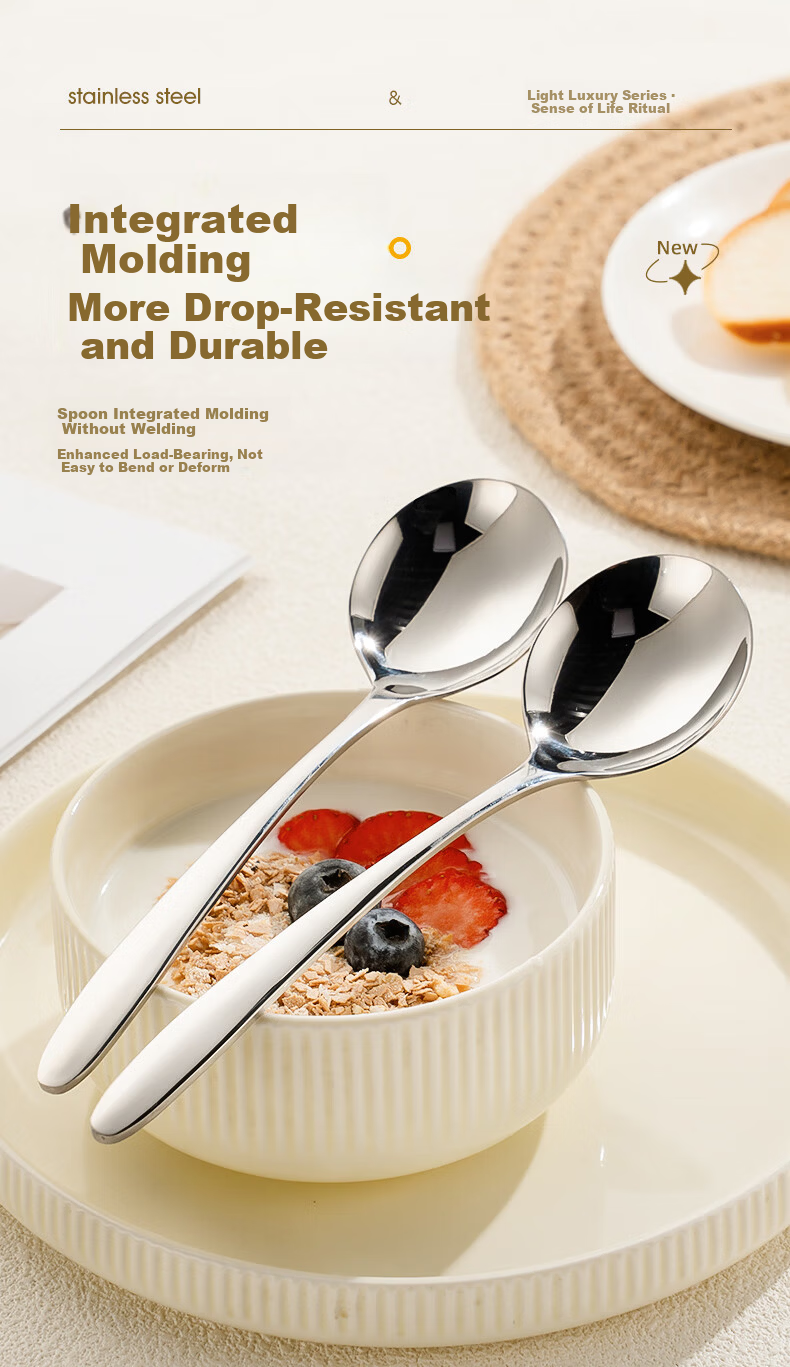 Guangyi Spoon, Soup And Rice Spoon, 316L Stainless Steel Food-Grade Tableware, Yuanbao Spoon, Children's Spoon, 2-Piece Set, GY8670 7