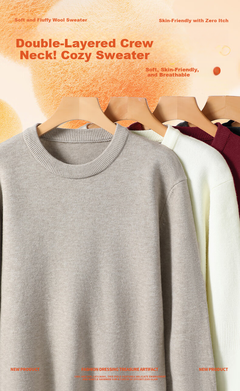 JEEP SPIRIT Heavyweight Thickened Crew Neck Sweater Men Winter Warm Soft Knit Casual Durable Premium Innerwear 2