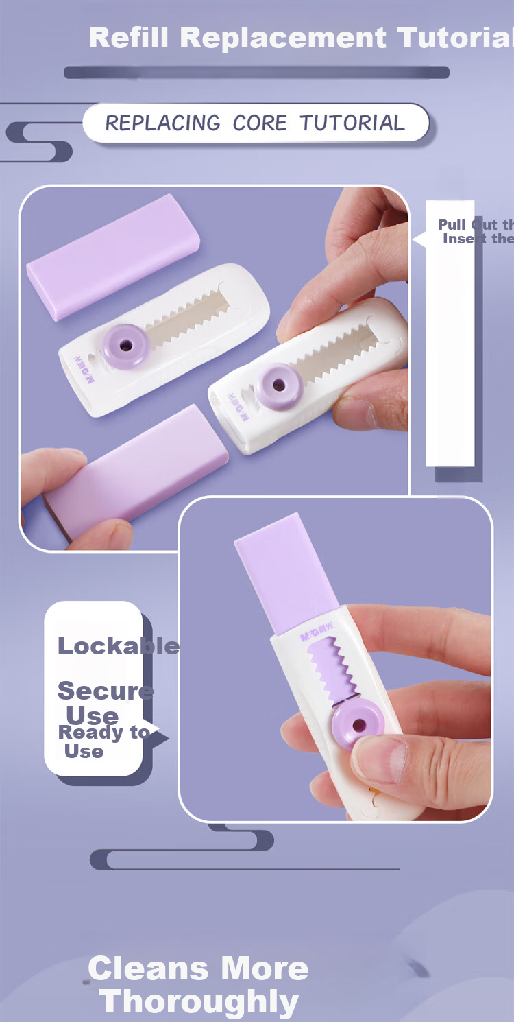M&G Slide Eraser, Low Residue, Low Dust, High Elasticity, Press-Push Type, Replaceable Eraser Core, Self-Locking Eraser AXPQ4208, 2 Pieces 4