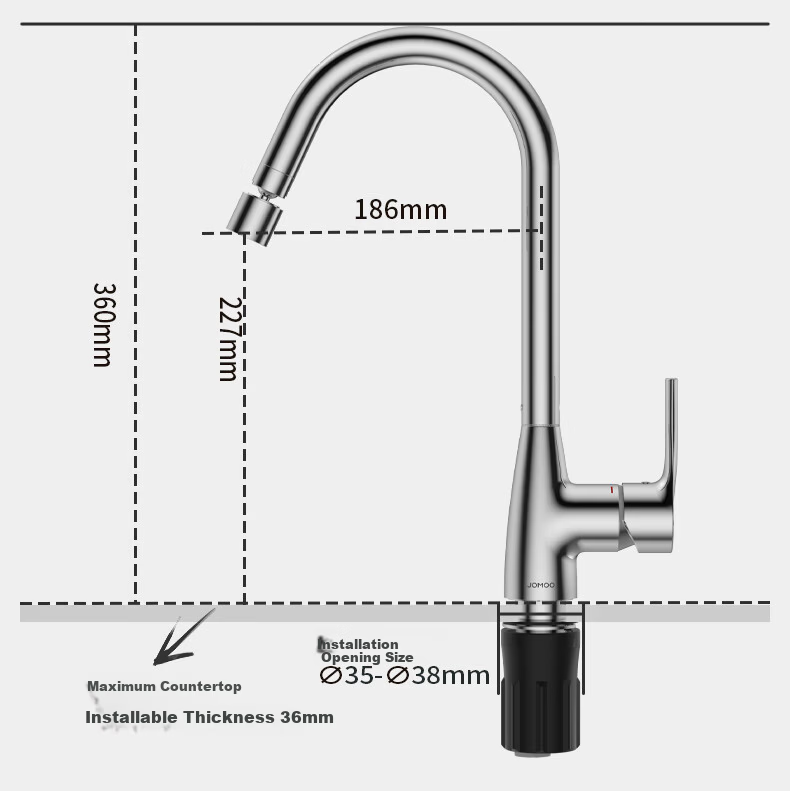 JOMOO Kitchen Faucet Healthy Sink Rotatable Dual Control Hot and Cold Water Tap 33080-205/1B3-Z 30