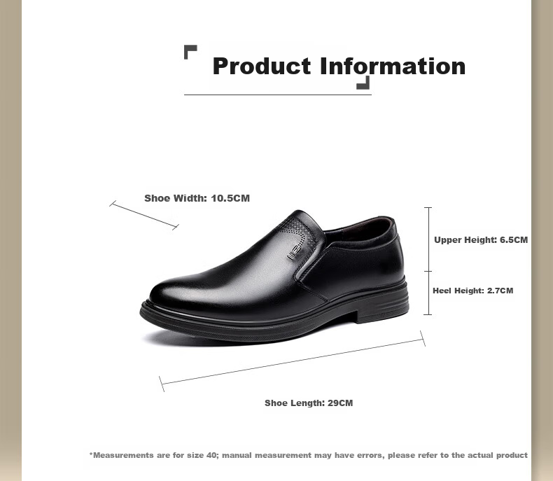 LAORENTOU Men's Leather Business Casual Slip-On Shoes Soft Sole Dad Shoes LA252 Black Size 41 Spring Autumn 1