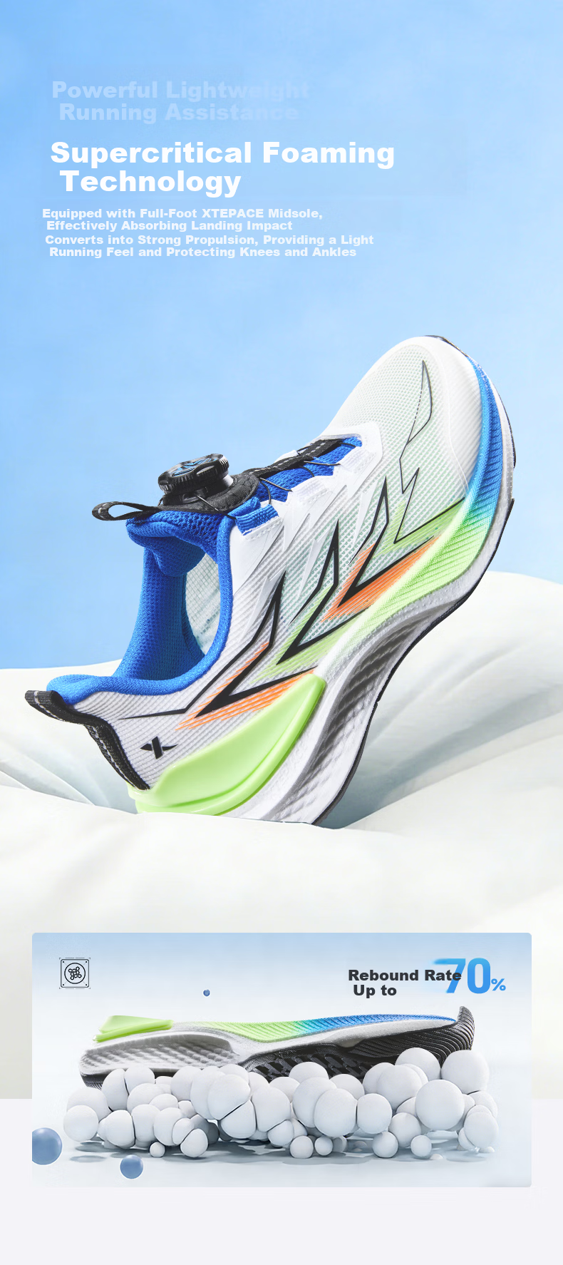 XTEP Youth Rapid Boys' Technology Lightweight High Rebound Sports Running Shoes Classic White/Warm Orange/Acid Green Size 38 3