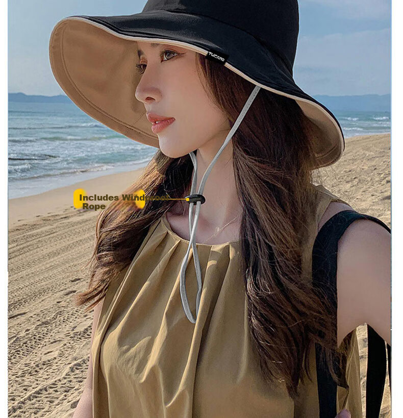 TUCANO Women's Summer Sun Protection Hat Wide Brim Outdoor UV Protection Foldable Reversible Fisherman Hat 9