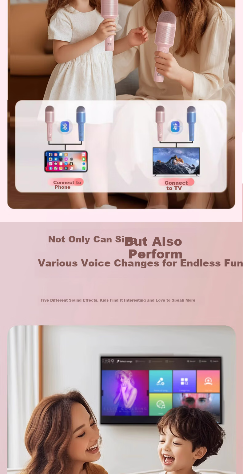 Soaiy Microphone Speaker All-In Wireless Bluetooth Karaoke TV Children's Birthday Gift Portable Handheld Karaoke Microphone for Home Use MC8MAX Pink 8