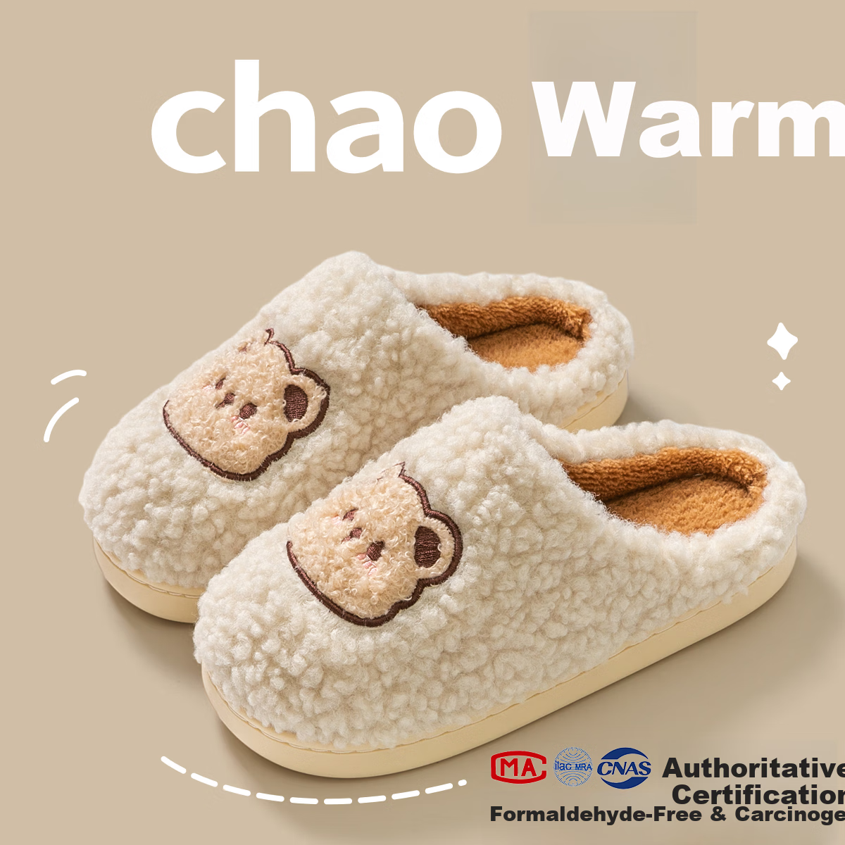 Runrou Women's Cotton Slippers Autumn Winter Warm Fleece Cute Indoor Home Couple Men's Antibacterial Deodorant