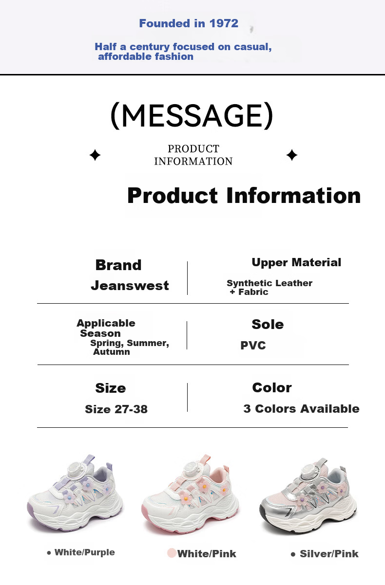 Jeanswest Kids Girls Lightweight Sports Shoes Casual Dad Sneakers Children's Running Shoes D1A086 White/Purple Size 27 2