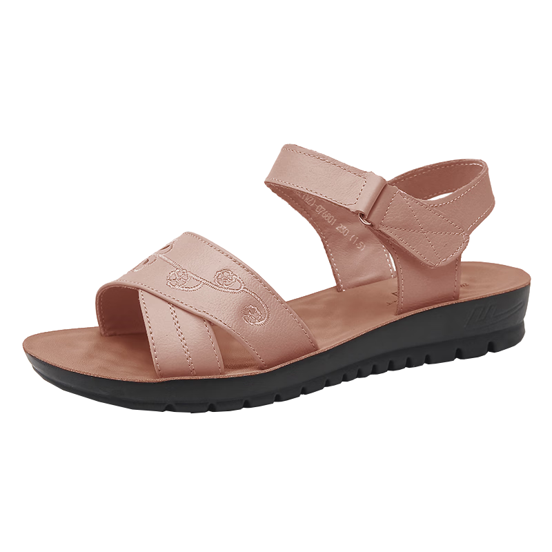 Warrior Women's Summer Sandals Soft Sole Genuine Leather Middle-aged and Elderly Non-slip Shoes New Style 0768 Khaki Size 37