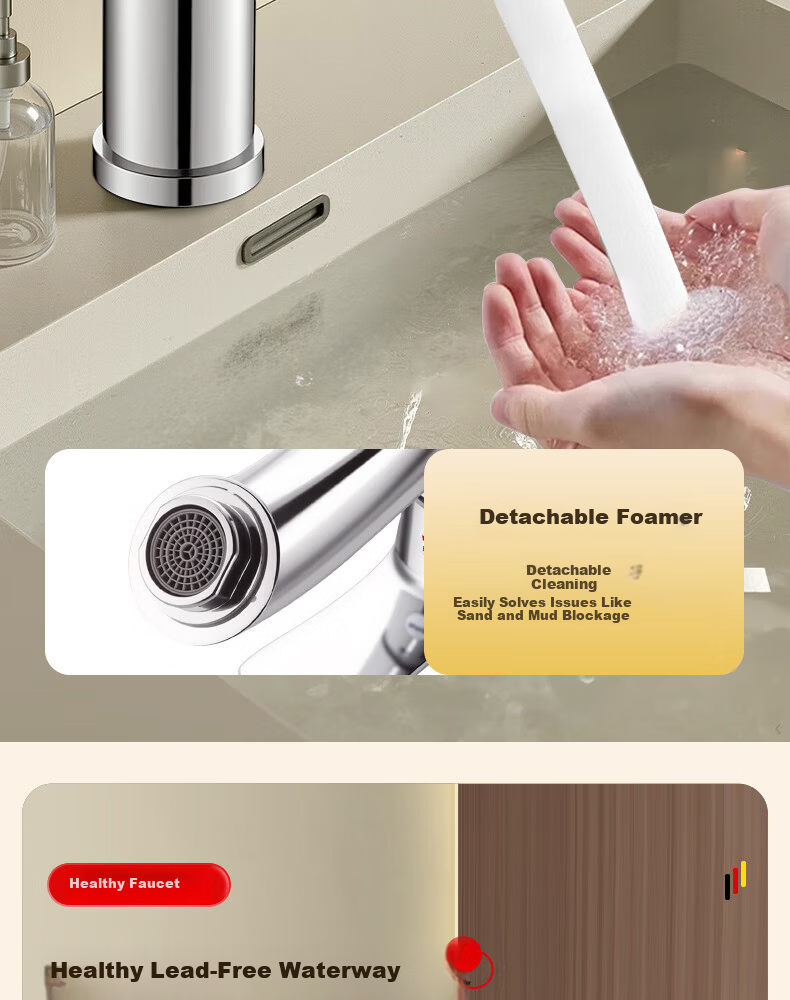 Yipinyinxiang Bathroom Faucet, Hot And Cold Basin Tap, Double Or Triple Hole Washbasin Faucet, Bathroom Tap 15