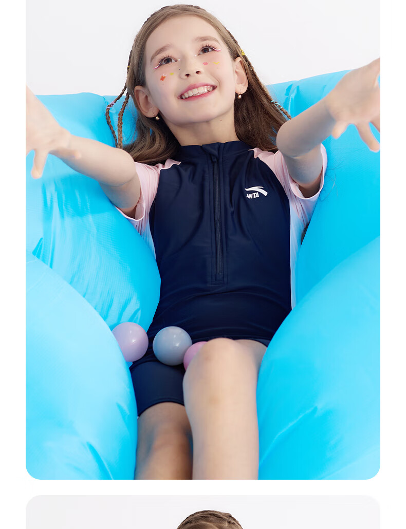 ANTA Children's Swimsuit, New Style Girls' One-Piece Square-Leg, Student Professional Training Swimwear, for Older Children, Blue And Purple, Size 170 17