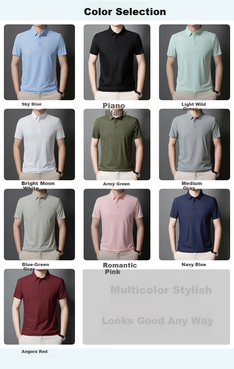 ROMON POLO Shirt Short-Sleeve T-Shirt for Men, Sun Protection, Antibacterial, Moisture-Wicking, Ice-Cool Tech, Solid Color, Light Business Top, Navy Blue, 3XL 9