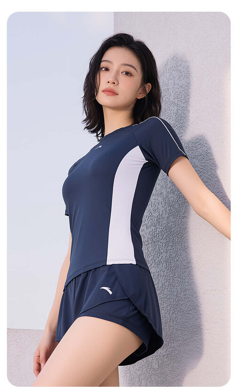 ANTA Women's Two-Piece Swimwear Set Short Sleeve Slim Fit Comfortable Blue M 12