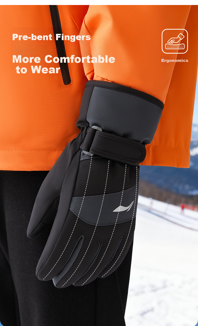 LI-NING Winter Cycling Gloves Men Women Windproof Waterproof Ski Warm Thick Fleece Mountain Climbing Gloves 10