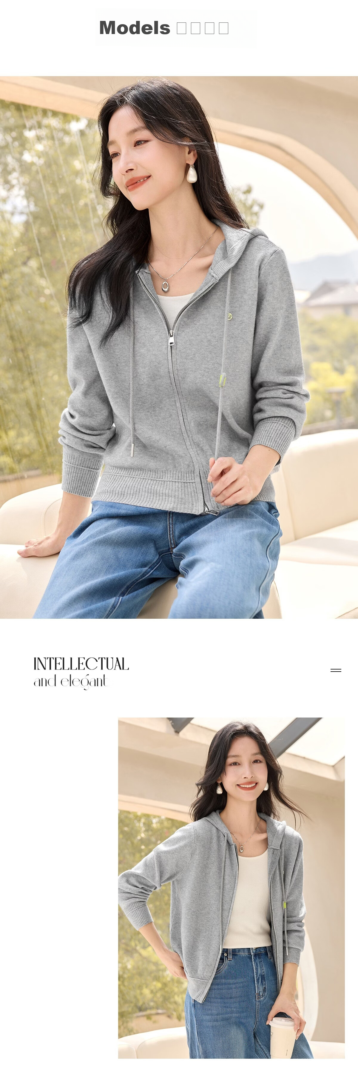 Chushen Spring Autumn Women's Short Jacket Fashion Hooded Casual Knit Cardigan Sweater S53D094 20