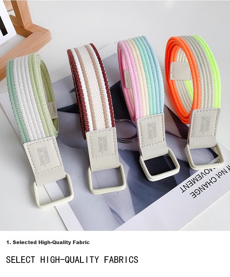 JEANSWEST Colorful Canvas Belt Trendy Versatile Fashion Decorative Ins Double Ring Student Military Training Leather Belt for Jeans 12
