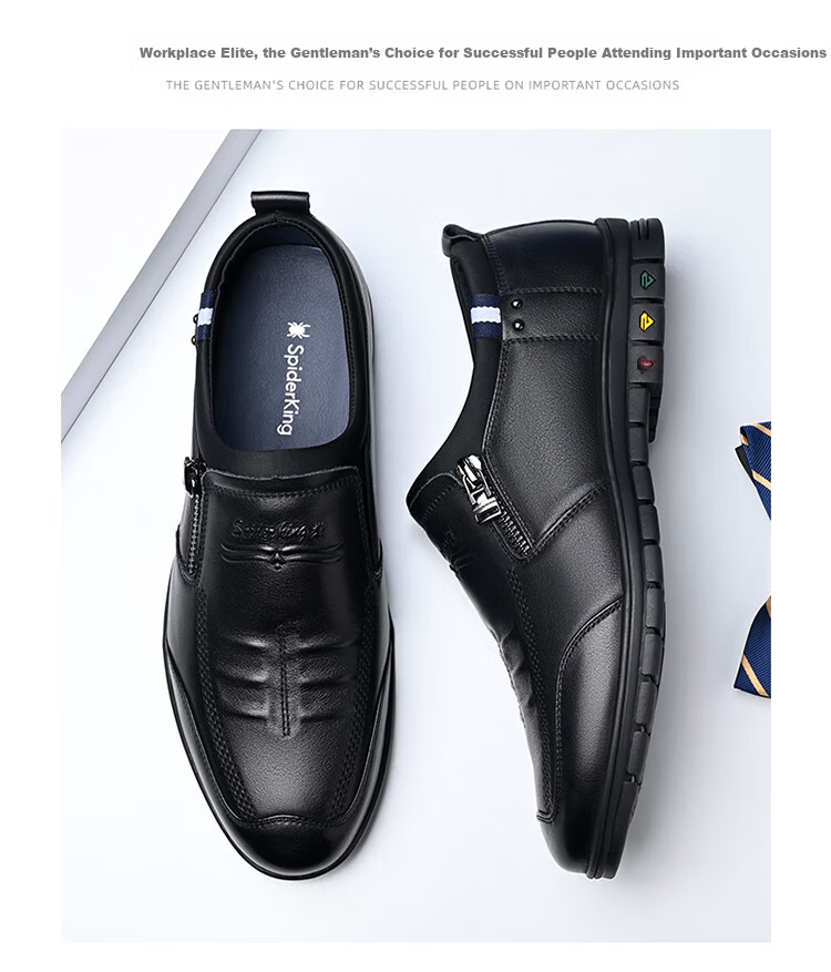 SPIDER KING Men's Korean Style Casual Leather Shoes, Trendy Fashion Lace-up Cowhide Soft Sole, Black, Size 37 18