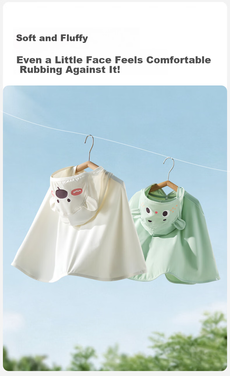 OUYUN [Jelly Cool] Children's Sun Protection Jacket Baby Boys and Girls Sun Protection Cape Ice Silk Cooling Summer Cloak Mist Blue 8