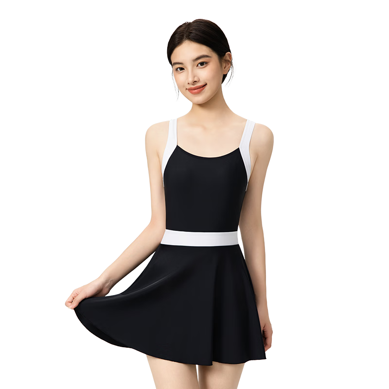 Keep Women's Sleeveless Swimsuit, Fashionable Spliced Design with Thin Straps, Contrasting Colors for Slimming Effect, Chlorine-Resistant Swimwear, Blue, XL
