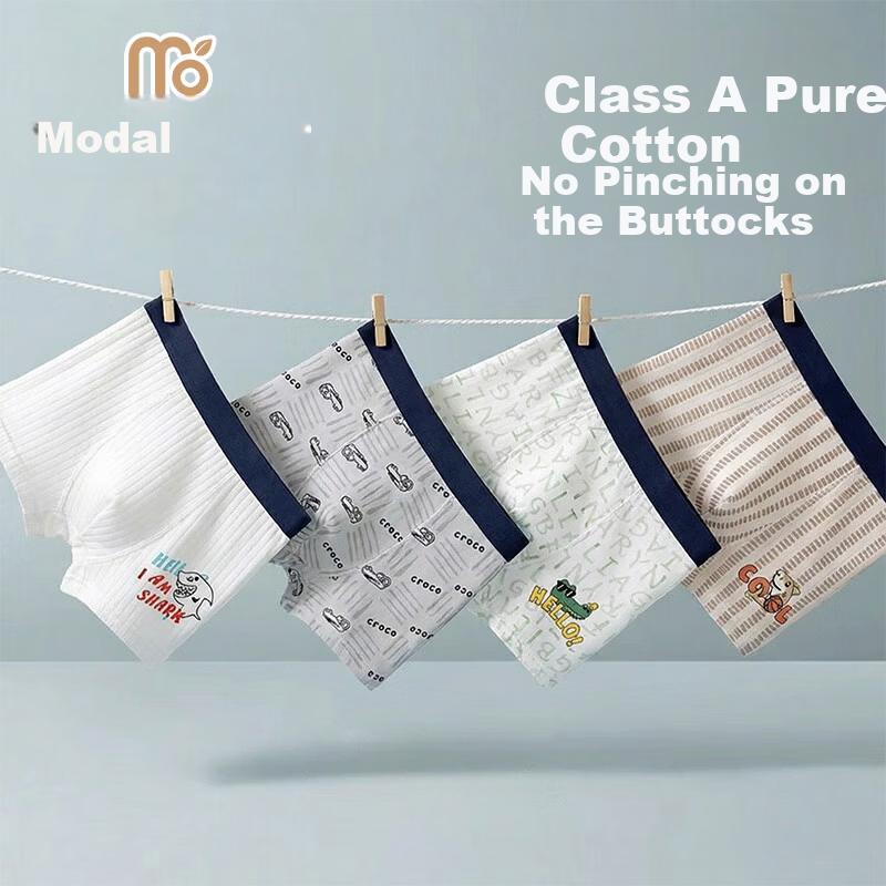 Modal Boys' Summer Underwear 100% Cotton A-Class Boxer Shorts for Older Children, No Pinching, Student Four-Point Shorts