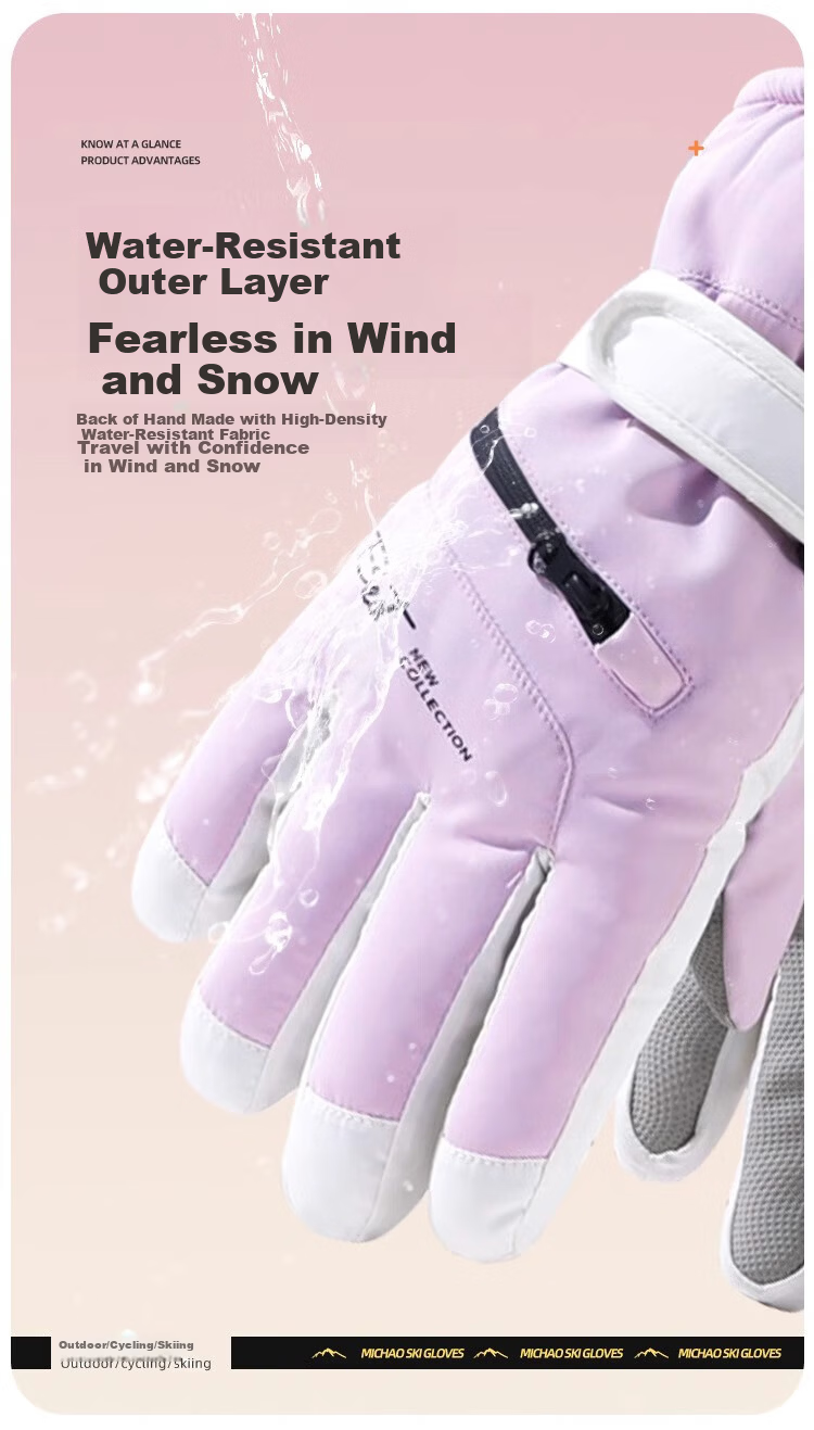 Jian Cai Ski Gloves Men Autumn Winter Fleece Thickened Water-Repellent Touchscreen Outdoor Sports Cold-Resistant Warm Cotton Gloves Women 8