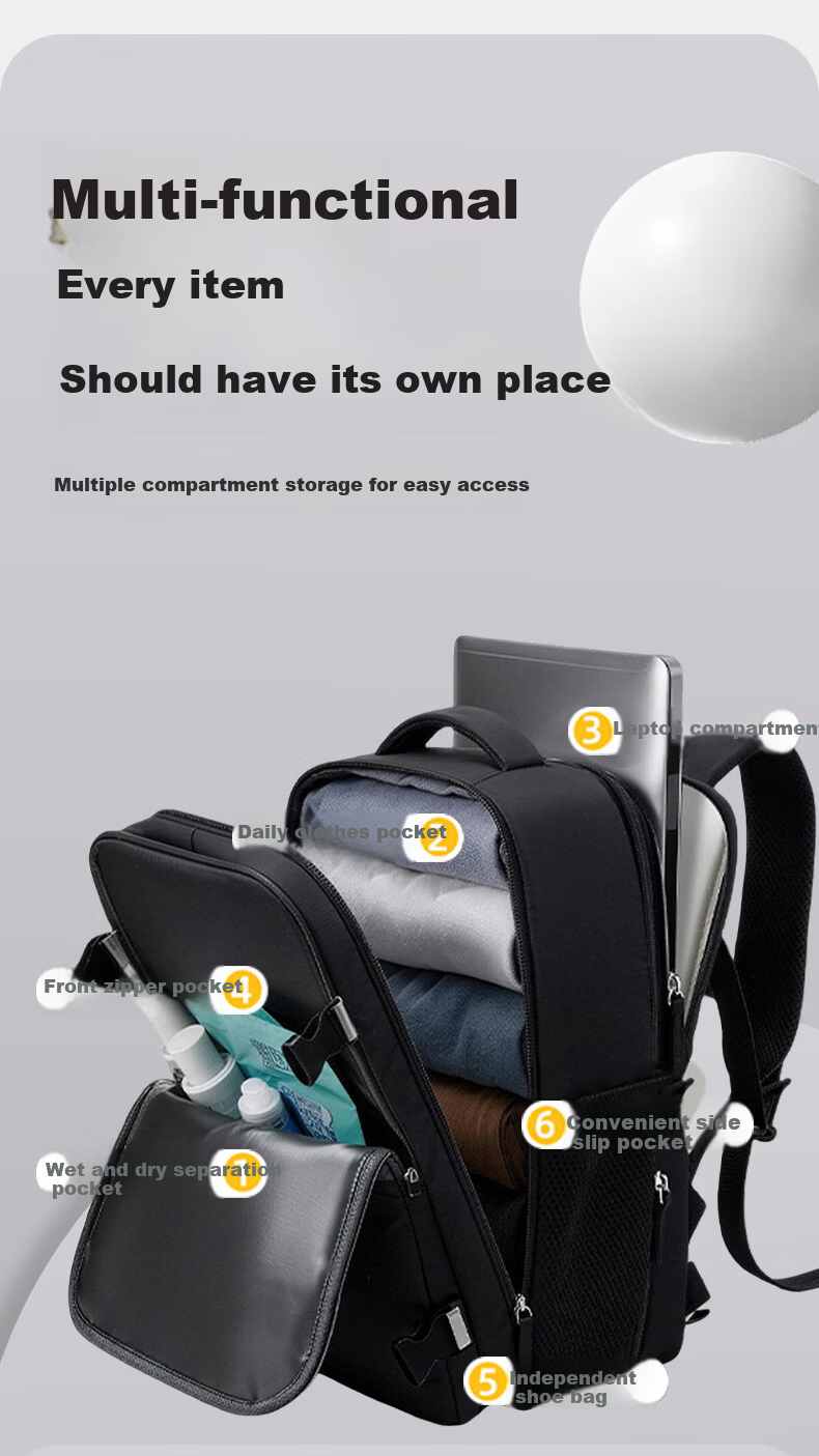 Warrior Men's Backpack, Large Capacity, Short-Distance Business Trip Travel Bag, Dry And Wet Separation, Carry-On Luggage, Schoolbag 6