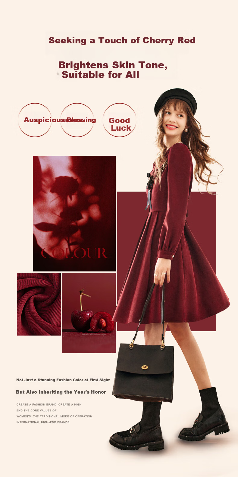 Olrain New Year Red Dress Women's Hepburn Style Little Red Dress Zodiac Year Clothing Red (Upgraded Version) L 4