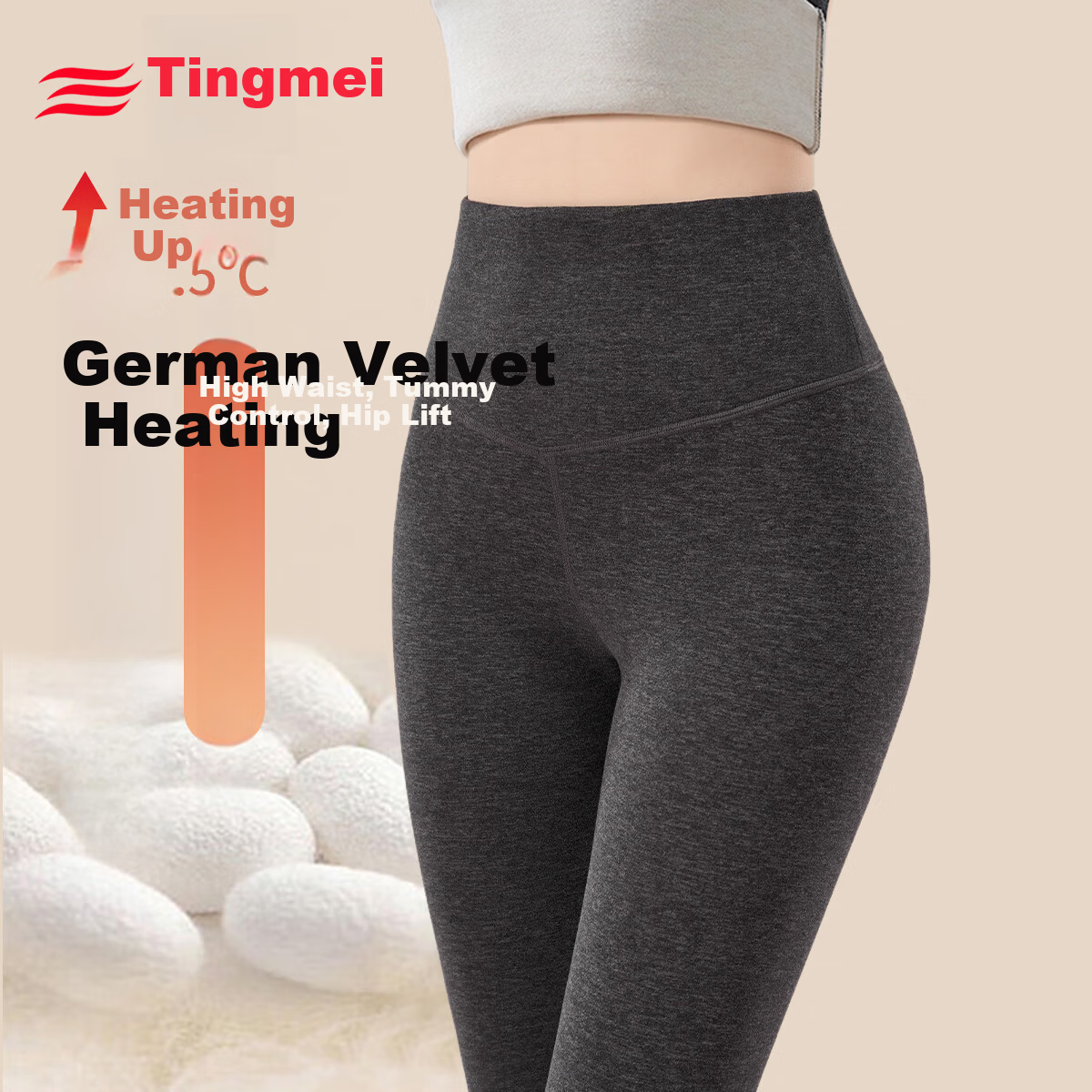 GRACEWELL Women's V-Shaped High-Waist Thermal Cashmere Silk Blend Autumn Winter Anti-Cold 10A Antibacterial Soft Long Johns