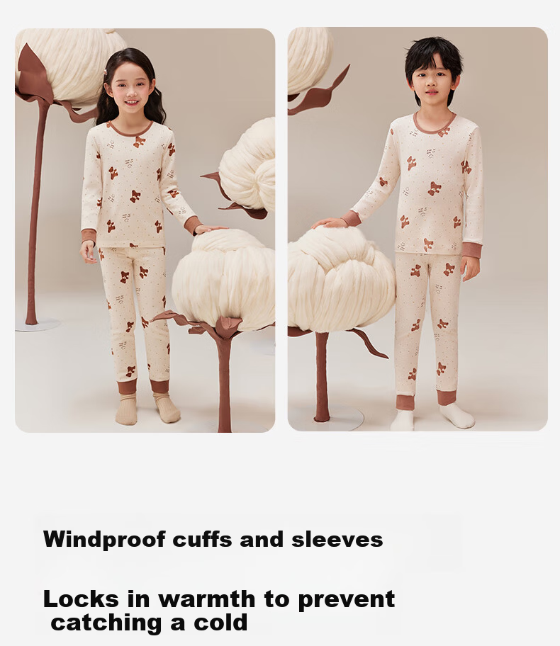 Dingguagua Natural Colored Cotton Children's Autumn Long Johns Set 100% Cotton Thermal Underwear Girls Cotton Sweater 6122 170 7