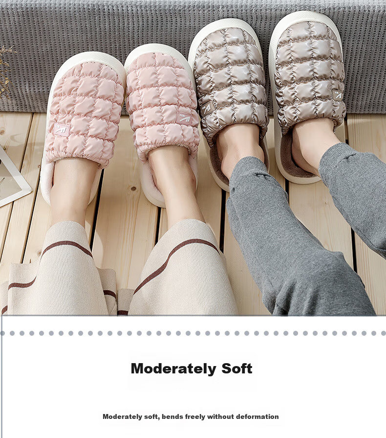 Warrior Soft Glutinous Puff Couple Waterproof Fleece Cotton Slippers Warm Thick Soft Sole Cotton Shoes HL0417 Pink Size 36-37 3