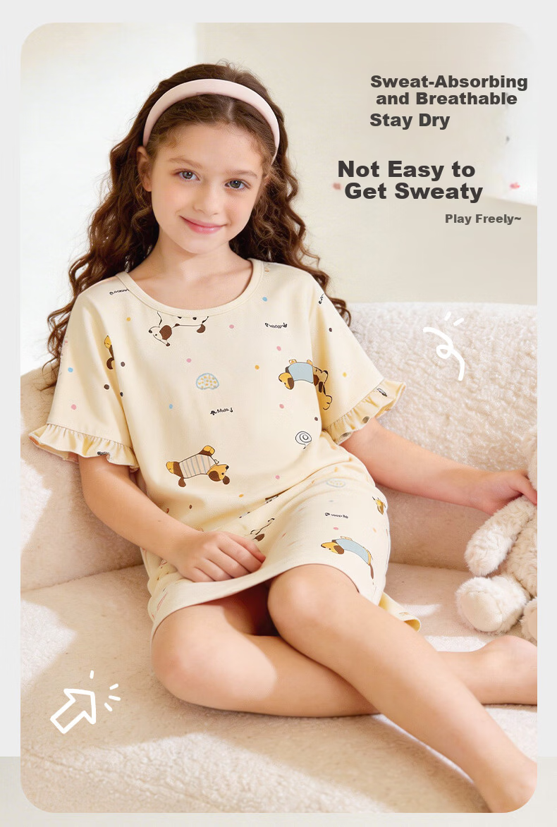 LangSha Girls' Cotton Sleep Dress A-Class Children's Pajamas Summer Thin Girls' Nightgown for Older Kids Middle School Students Homewear 9