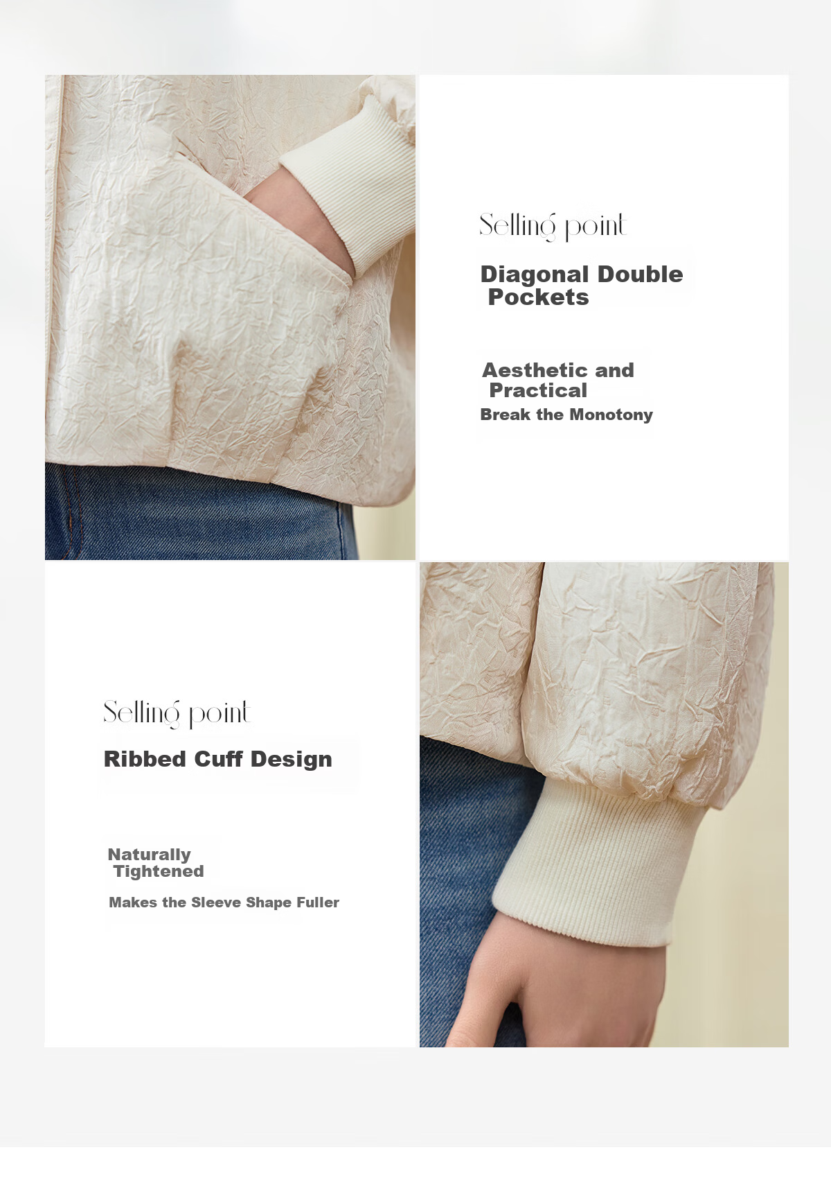 Taxiang Short Baseball Jacket for Women, Spring And Autumn Textured Design, Outerwear for Petite Figures, Cardigan T51D034 6
