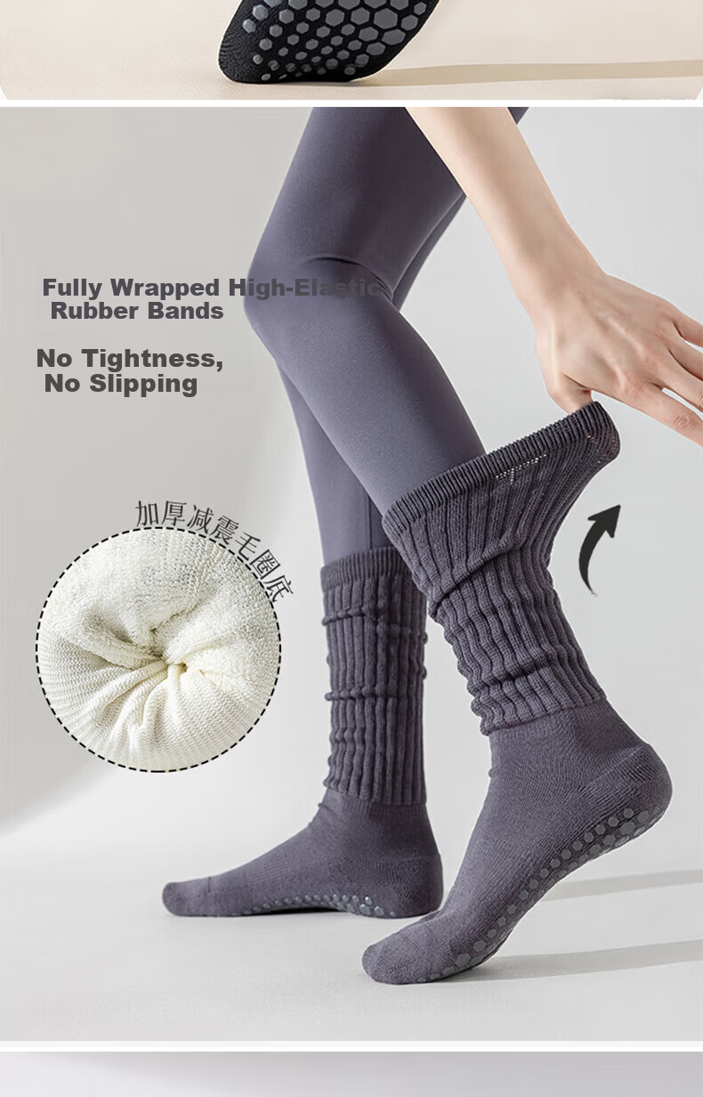 Duweike Yoga Socks Pilates Mid-Calf Non-Slip Breathable Fitness Dance Sports Calf Stack Socks Black 2