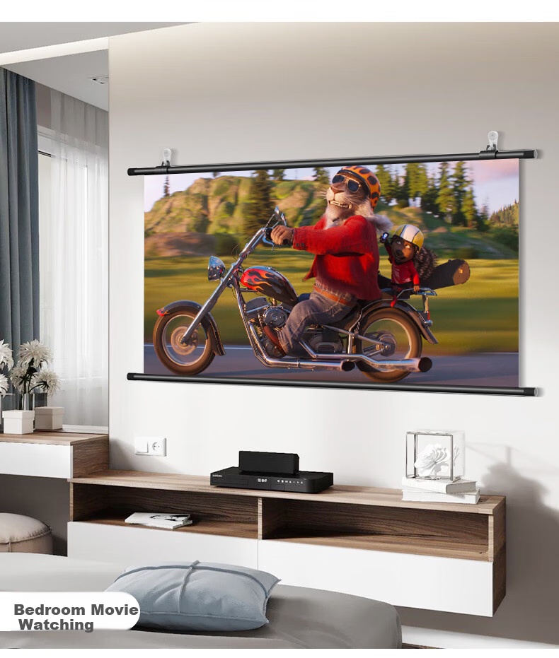 ASKE Projector Screen 100 Inch 16:9 Wall-Mounted Hanging Simple Projection Screen Compatible with JmGO, XGIMI, Dangbei, Xiaomi Projectors 8