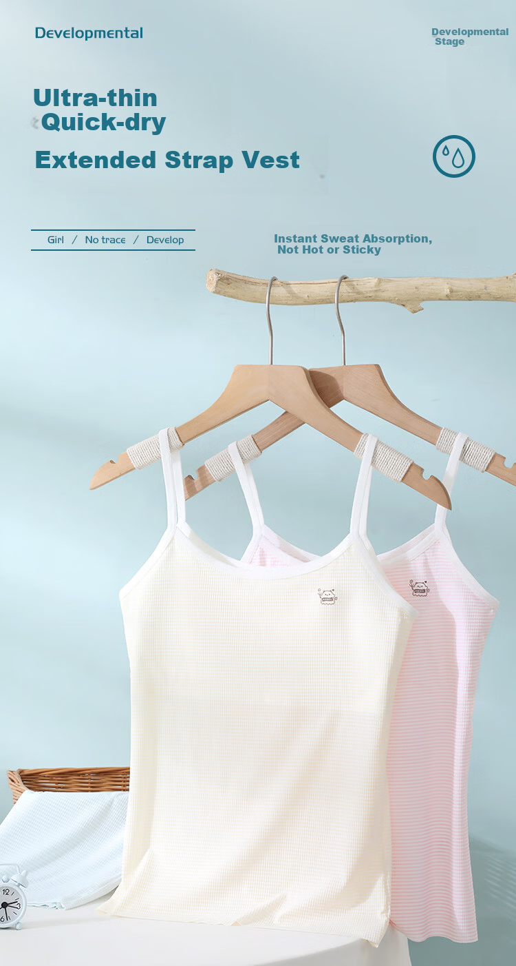 GUJIN 2-Pack Developmental Stage 1 Girls' Bras for 9-Year-Old Elementary School Students Children's Underwear Tank Tops 3