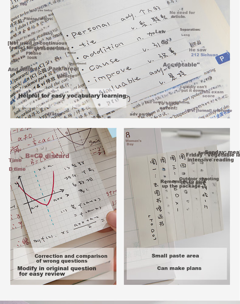 Class 3-2 Expandable Sticky Notes Label Paper High-Quality Adhesive Notes for Students Exam Study Reusable Strong Adhesion Grid Expandable Sticky Notes 40 Sheets 6