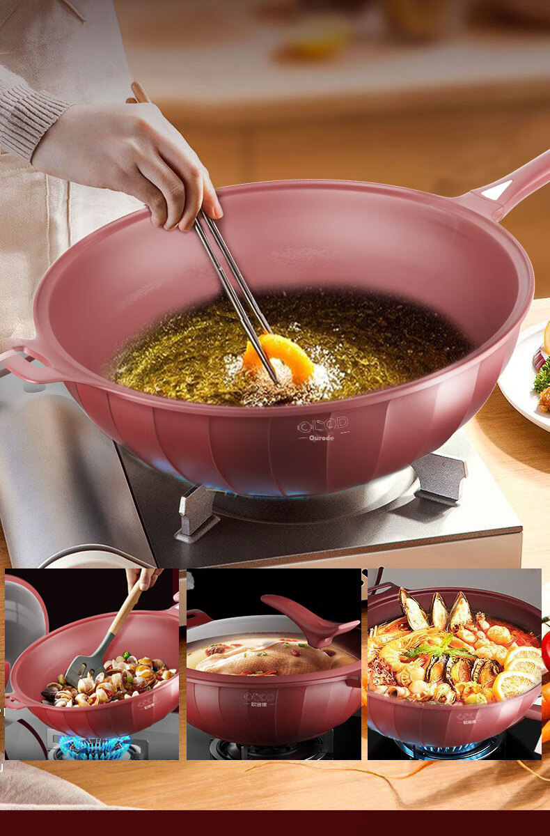 Oluode Purple Clay Non-Stick Health Titanium Alloy Frying Pan Stir-Fry Pan Household Flat Bottom Pan Compatible with Gas Stove and Induction Cooker 10