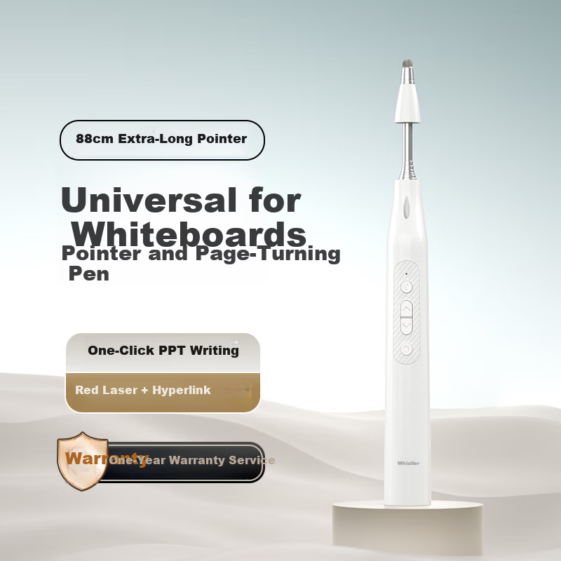 Whistler i6 White Flip Pen Red Laser Pointer Multifunctional PPT Remote Control Pen Telescopic Teaching Pointer Teacher's Whiteboard Writing Touch Pen Rechargeable Projection Pen for Meetings and Pres