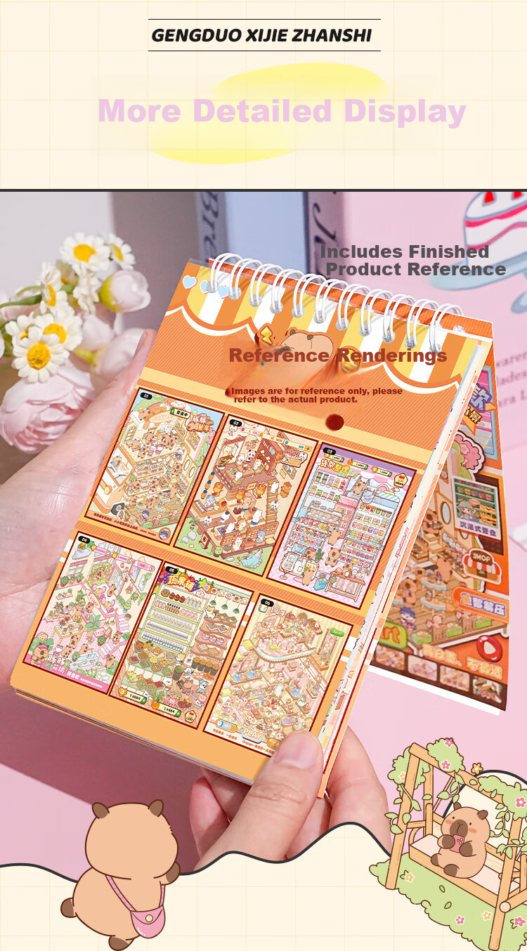 Ziyi 3D Stereoscopic Miniature Scene Sticker Book Capybara Simulation Management Store Children's Girls Journal Game Quiet Book Tonton Simulation Management [TZ1108-03] 5
