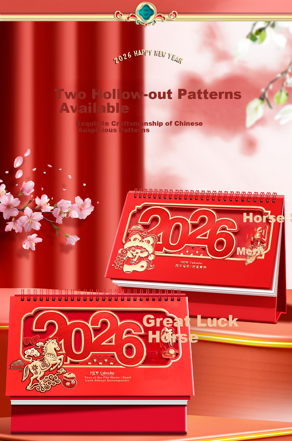 Faramon 2026 New Desk Calendar Chinese Style Yearly Planner Creative Office Desktop Horizontal Calendar Custom Year of the Horse Auspicious Calendar 4