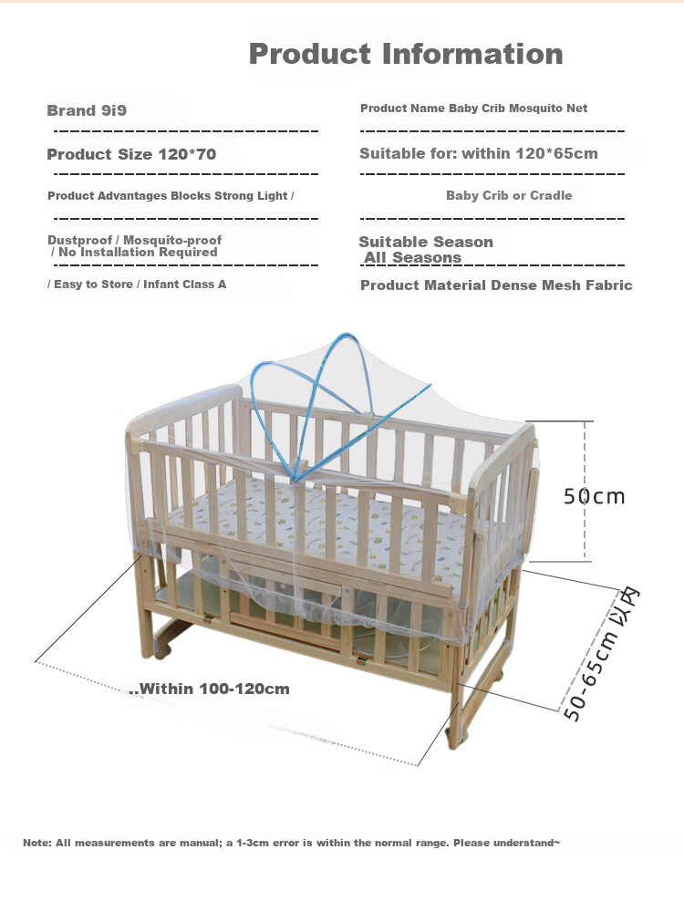 9i9 Baby Crib Mosquito Net Cover Cradle Bed Mosquito Net Full Coverage No Installation Foldable Universal A67 2