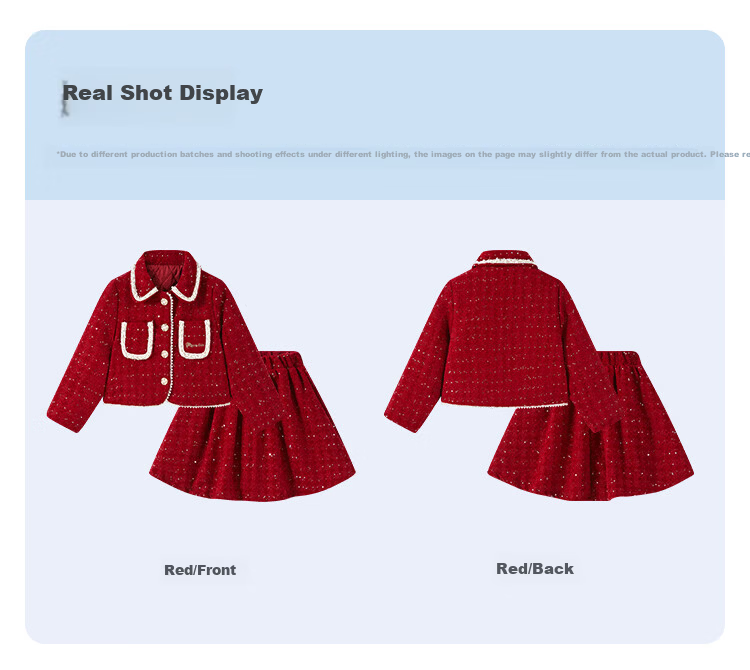 Disney Girls' Spring Autumn 2026 New Stylish Red Padded Jacket and Skirt Two-Piece Set 3