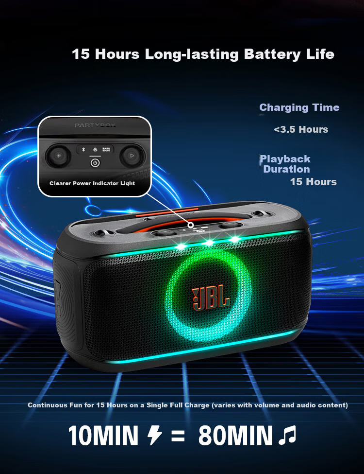 JBL PARTYBOX ON THE GO 2nd Gen Wireless Bluetooth Speaker Long Battery Life Bass Outdoor Portable Mobile Karaoke Party Smart Speaker 10